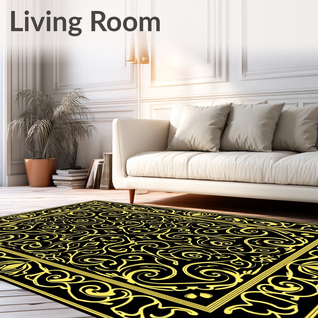 Golden Swirls Floral Border Rug