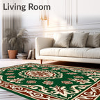 Deep Emerald Scroll Border Bloom Rug