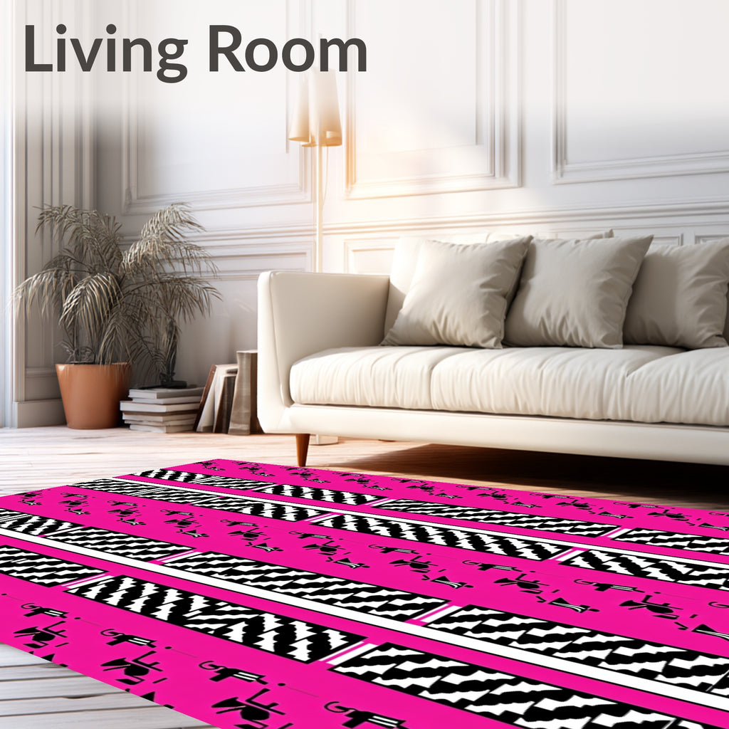 Bold Pink Figures Geometric Stripe Rug