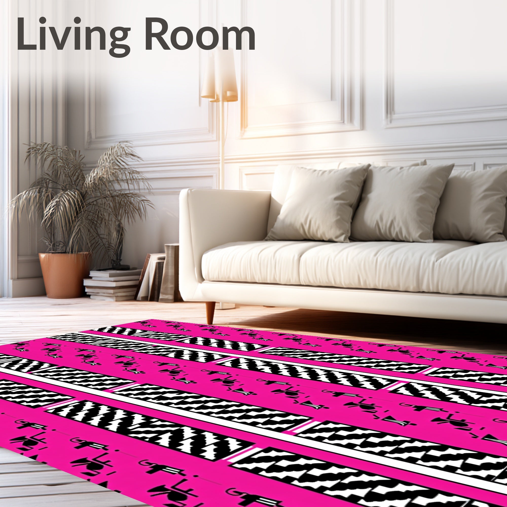 Bold Pink Figures Geometric Stripe Rug