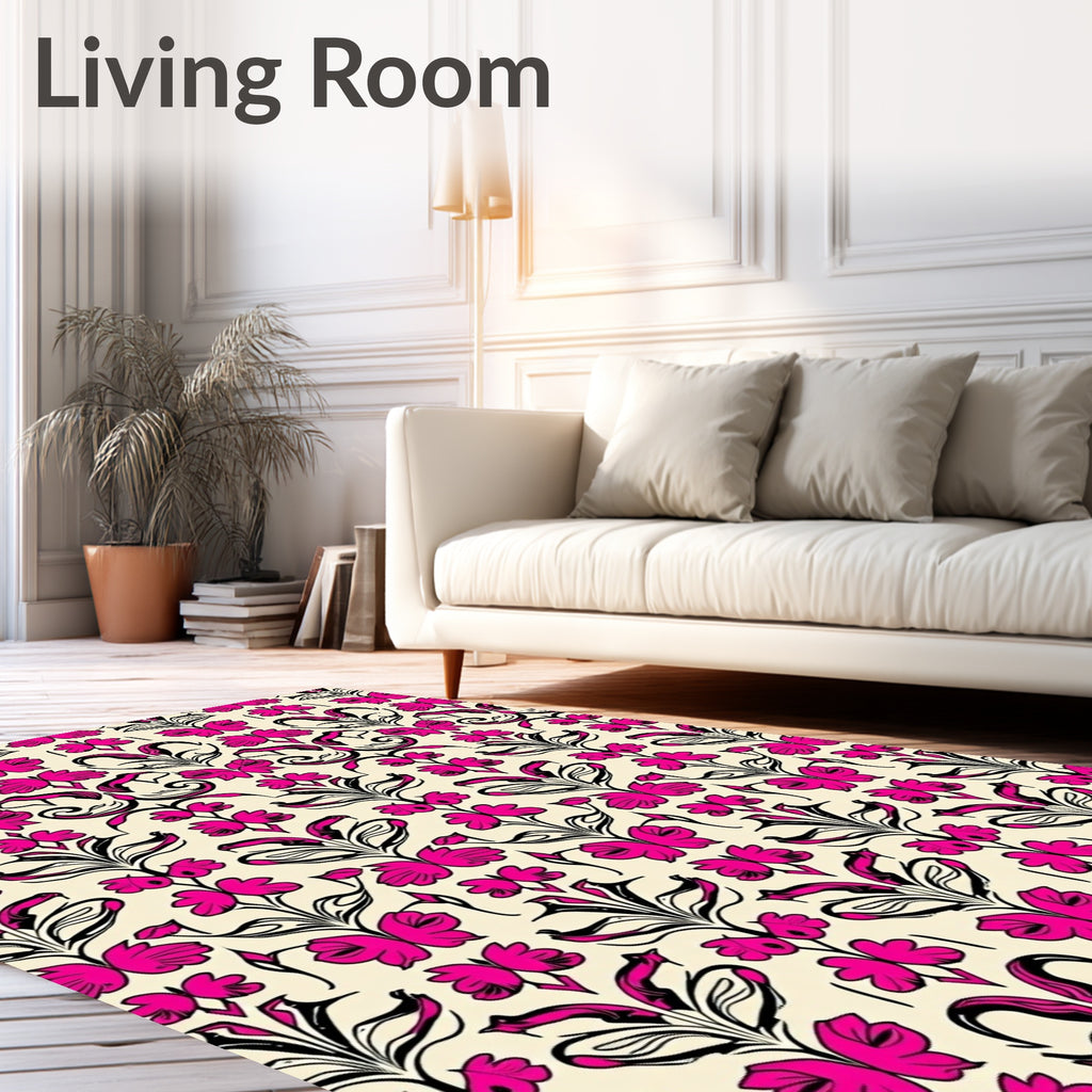 Vibrant Pink Floral Damask Rug