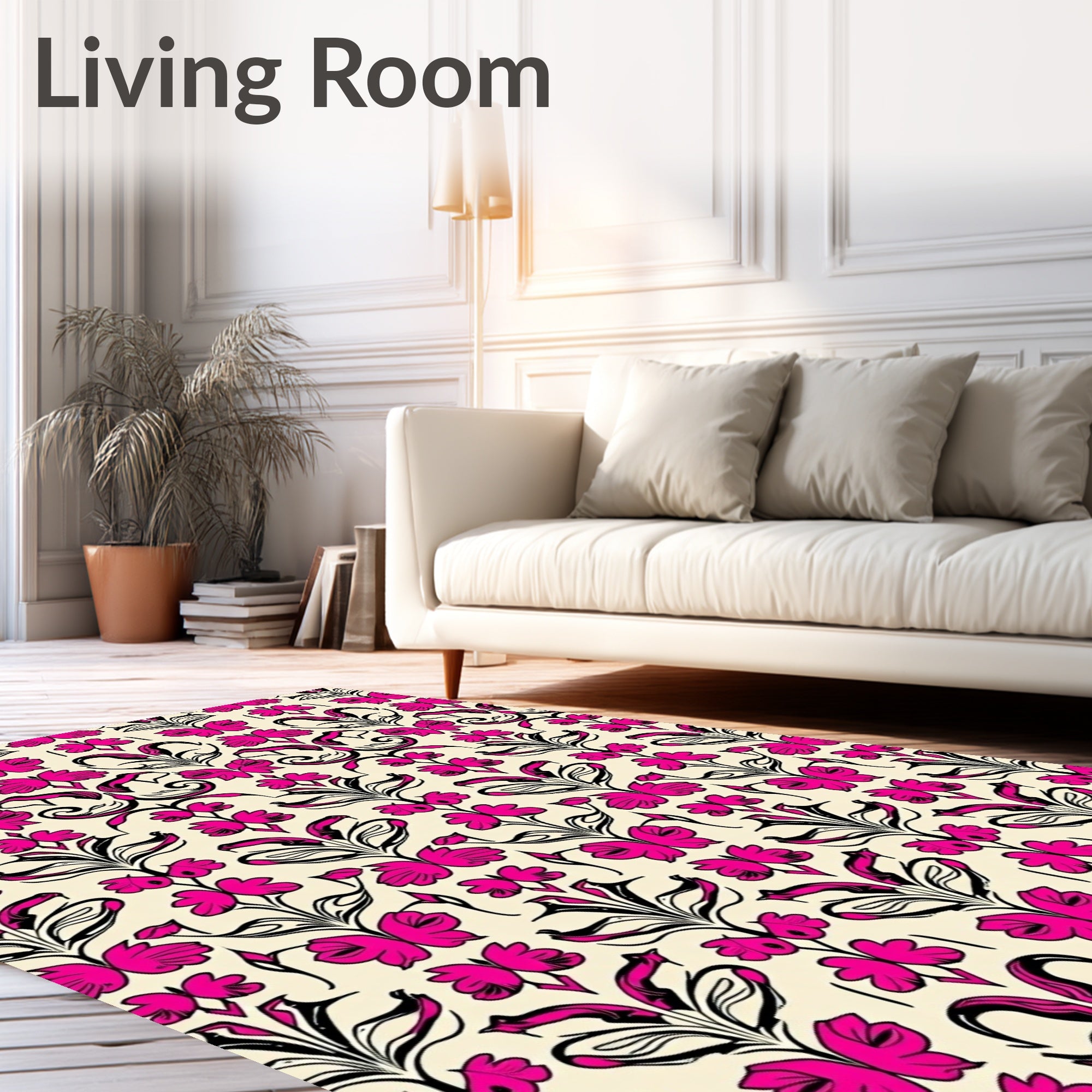 Vibrant Pink Floral Damask Rug
