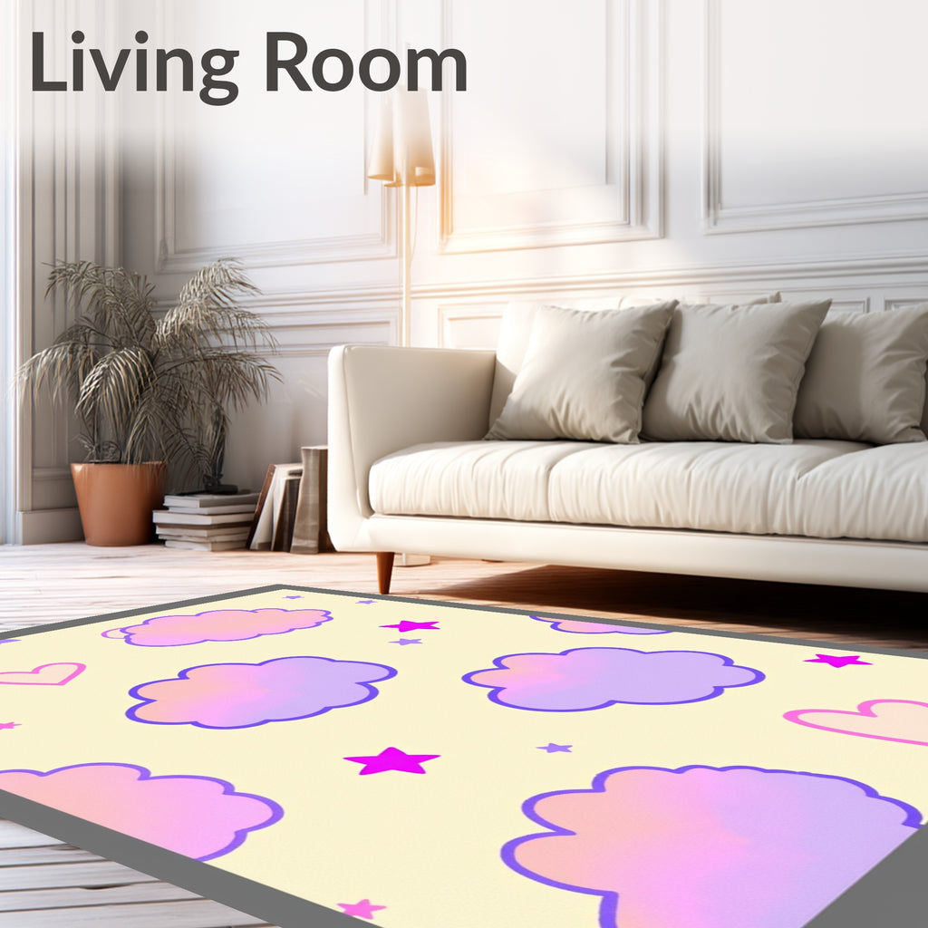 Lavender Clouds And Pink Hearts Rug