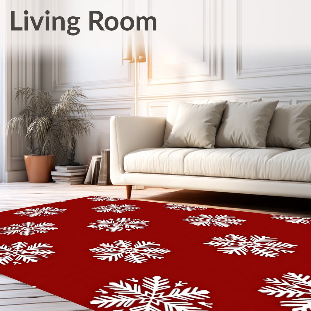 Crimson White Snowflake Medallion Rug
