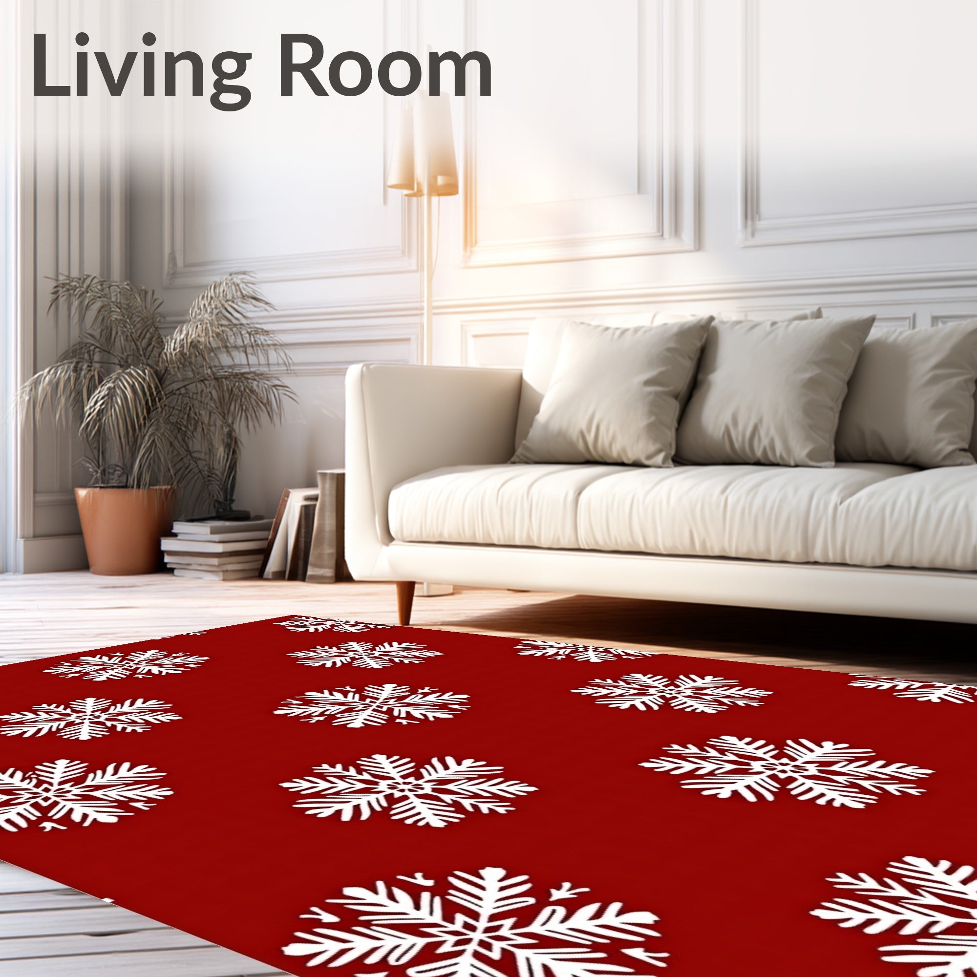 Crimson White Snowflake Medallion Rug
