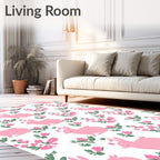 Pink Rabbit Floral Watercolor Rug