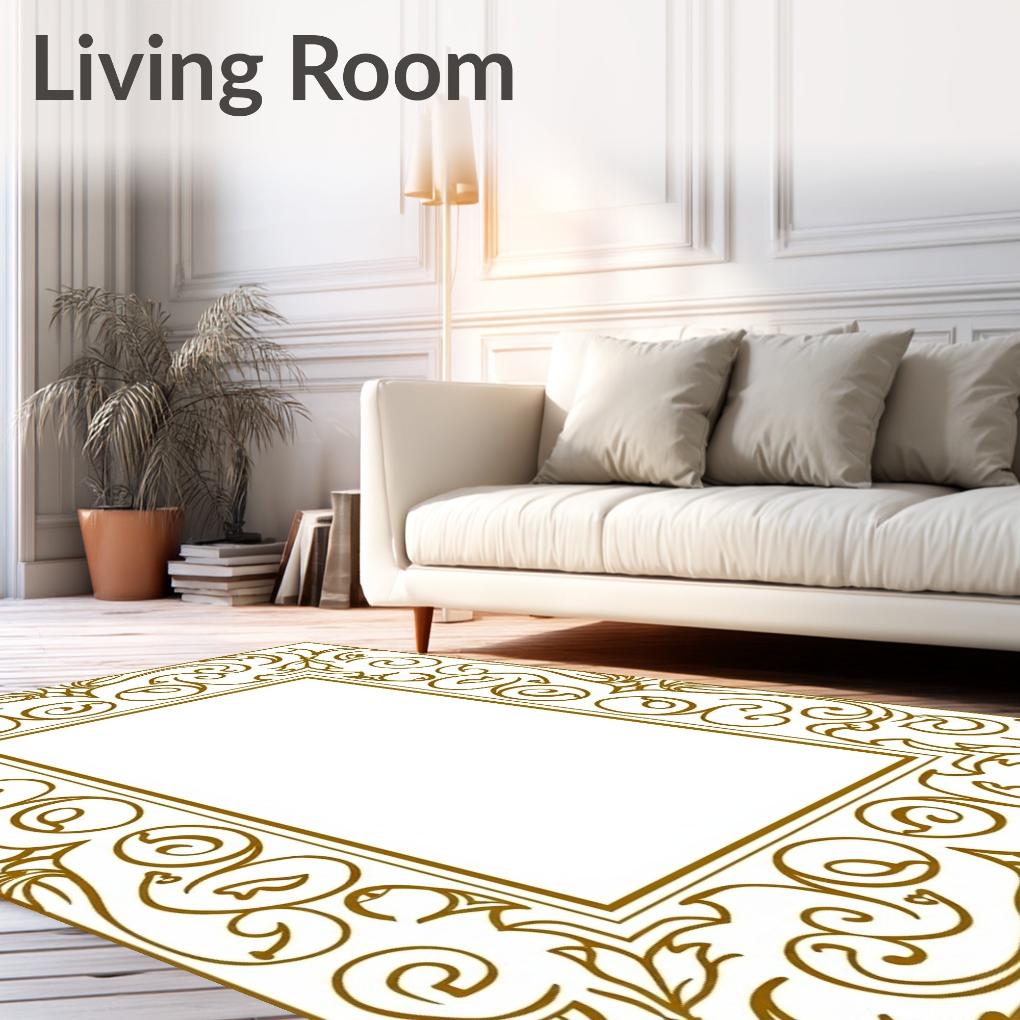 Golden Swirl Floral Filigree Border Rug