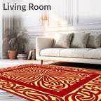 Crimson Golden Sunburst Border Rug