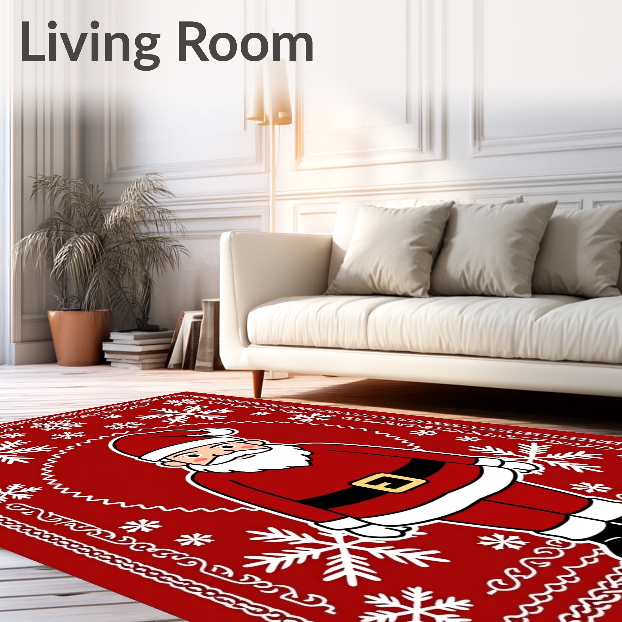 Festive Red Santa Snowflake Border Rug