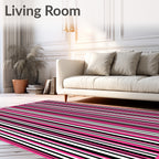 Vibrant Pink Black White Stripe Rug
