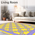 Purple Floral Lattice Yellow Rug
