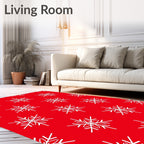 Classic White Snowflake Red Holiday Rug