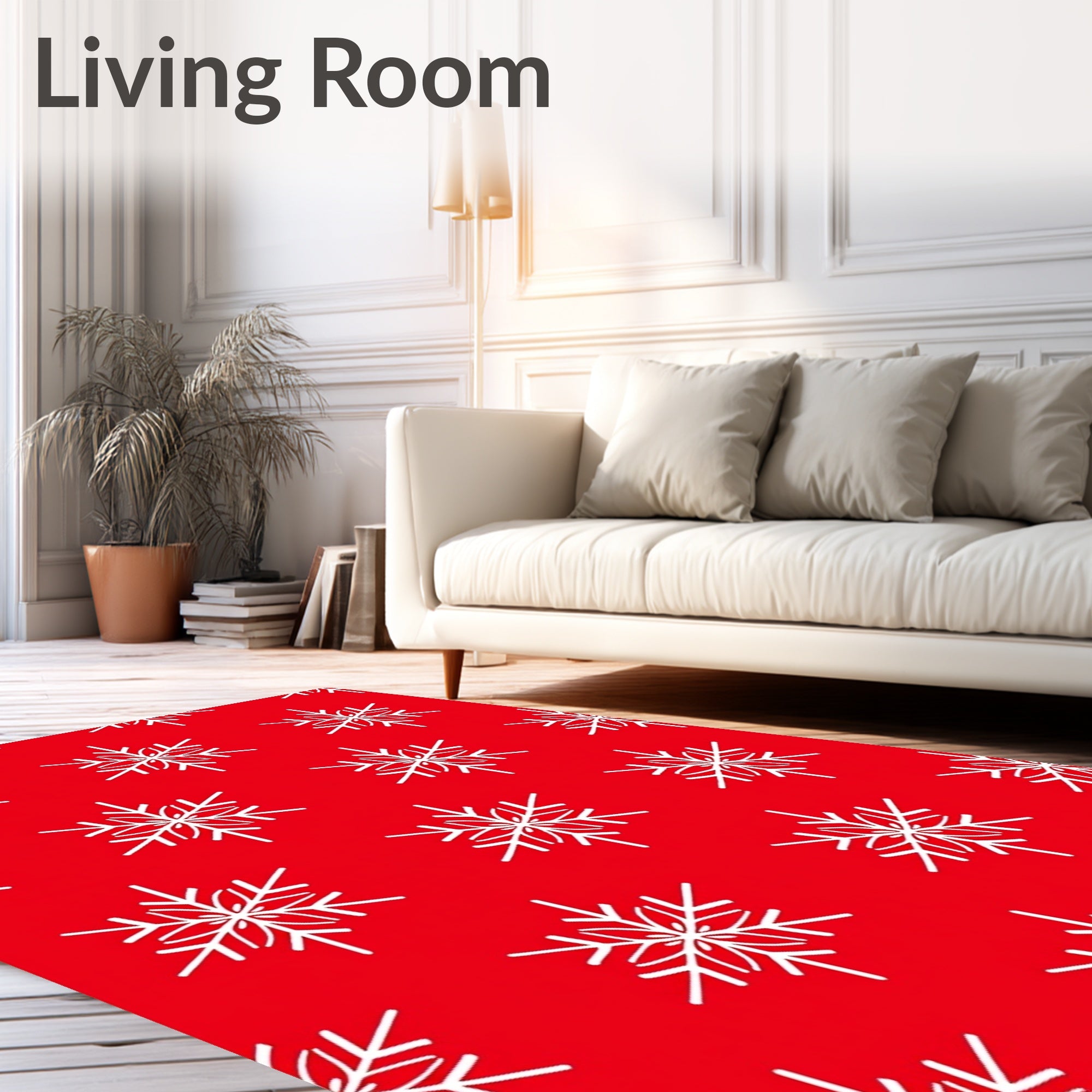 Classic White Snowflake Red Holiday Rug