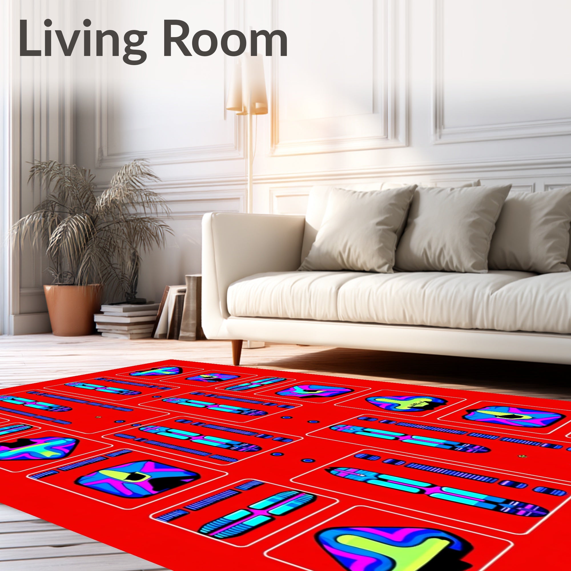 Vibrant Abstract Shapes Cool Tones Rug