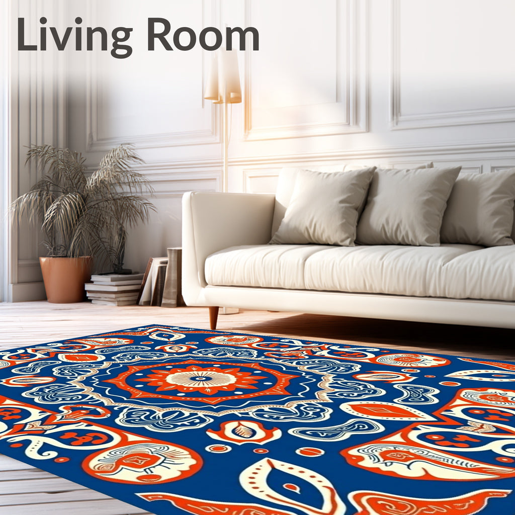 Bold Indigo Orange Medallion Kaleido Rug