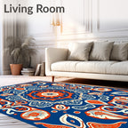 Bold Indigo Orange Medallion Kaleido Rug