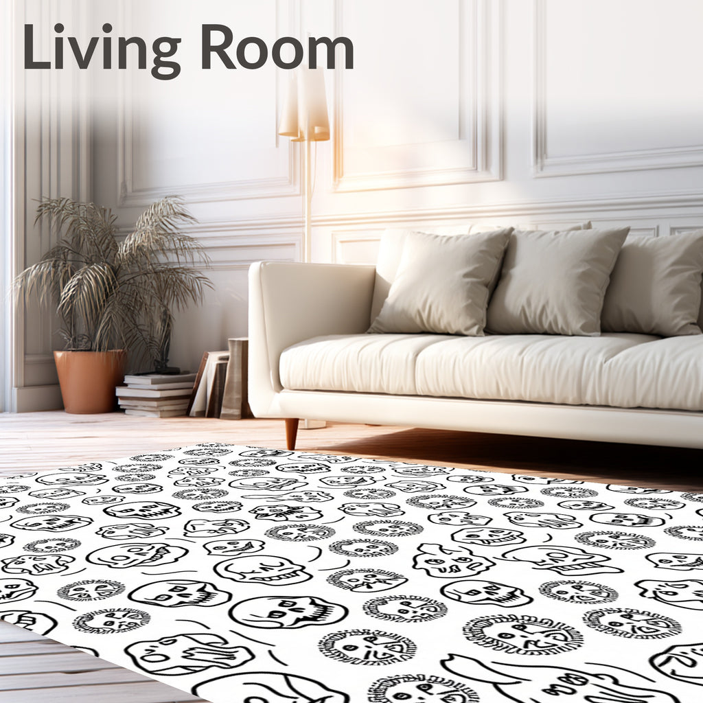 Whimsical Black White Skull Scatter Rug