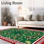Emerald Green Folk Art Animal Scene Rug