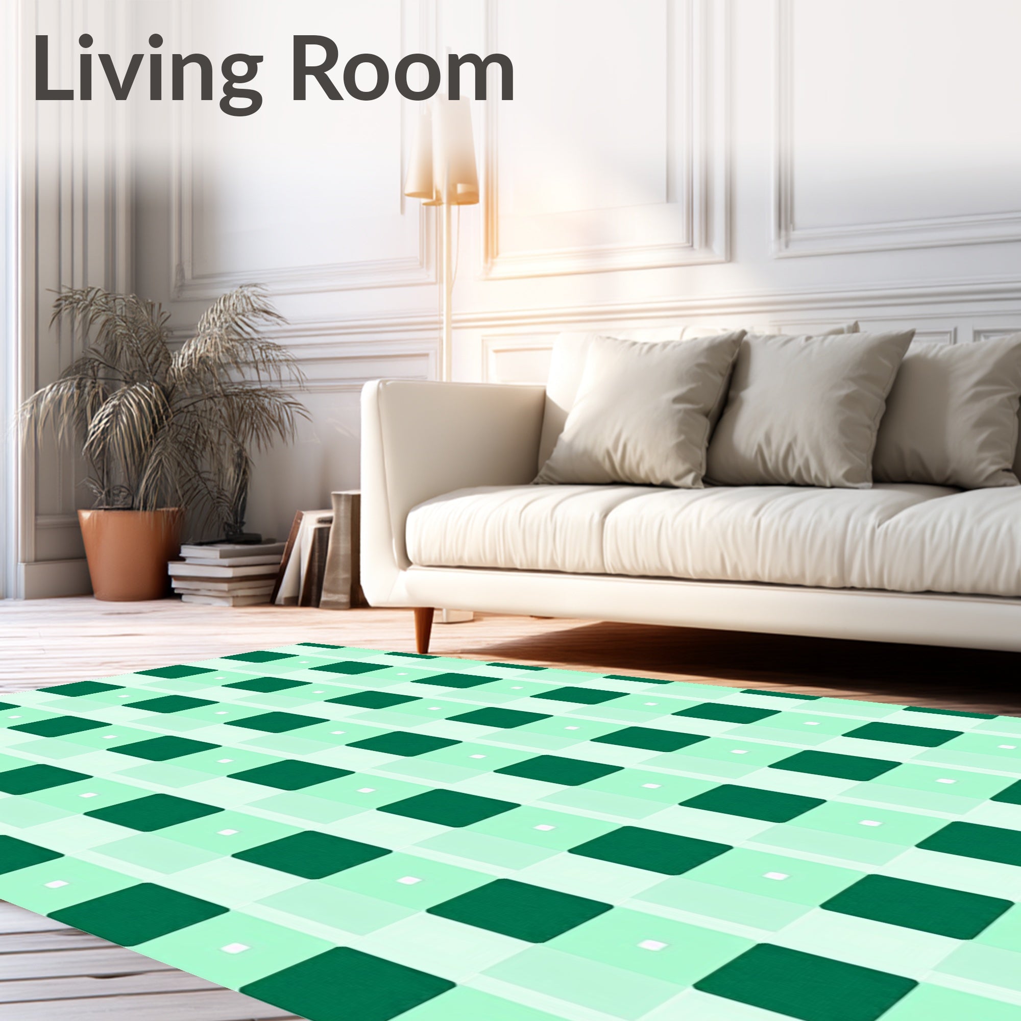 Emerald Green Checkered Squares Rug