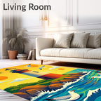 Coastal Seagulls And Lighthouse Sunset Rug