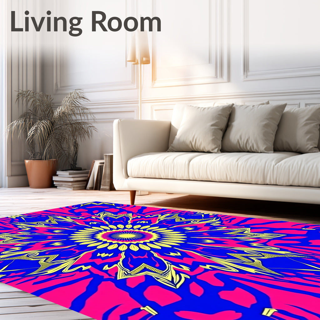 Vibrant Yellow Sunburst Mandala Rug