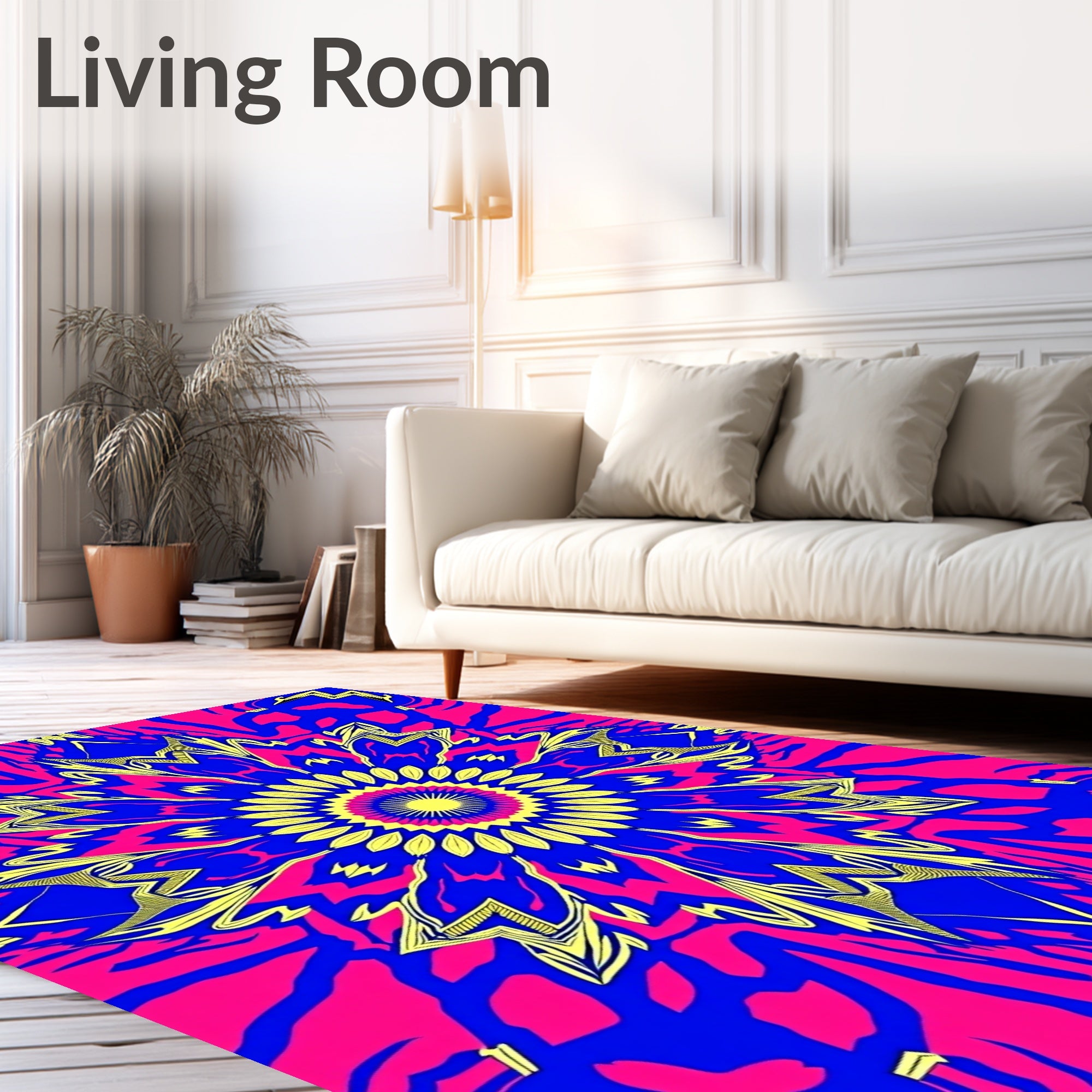 Vibrant Yellow Sunburst Mandala Rug