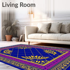 Rich Blue Golden Leaf Border Rug