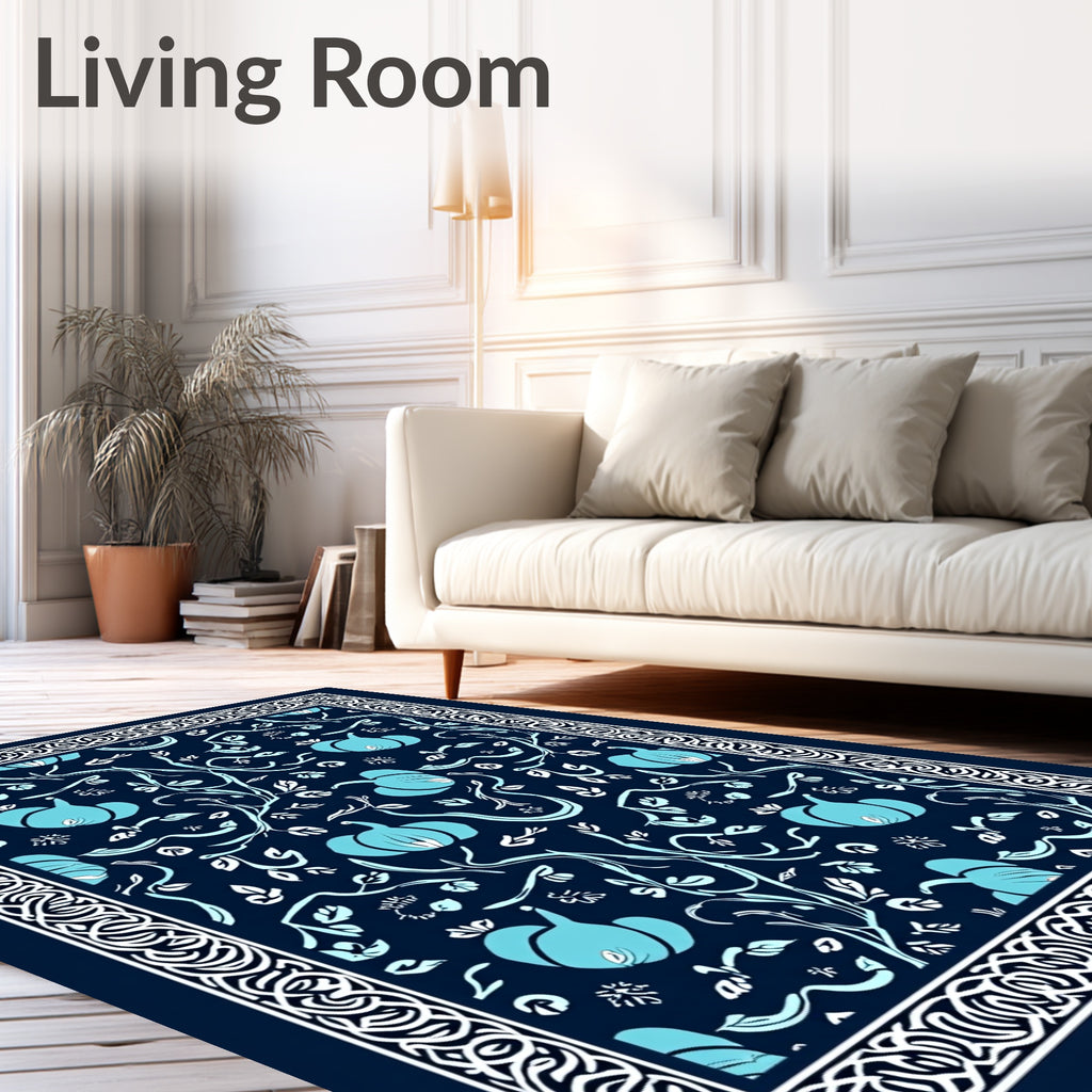 Sky Blue Pumpkin Vine Border Rug