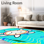 Whimsical White Turtle Ocean Waves Rug
