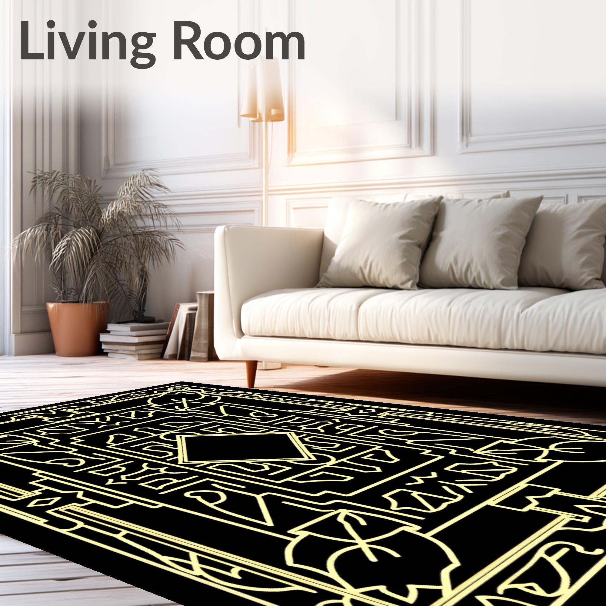Art Deco Geometric Yellow Diamond Outline Rug