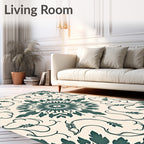 Jade Green Floral Medallion Ivory Rug