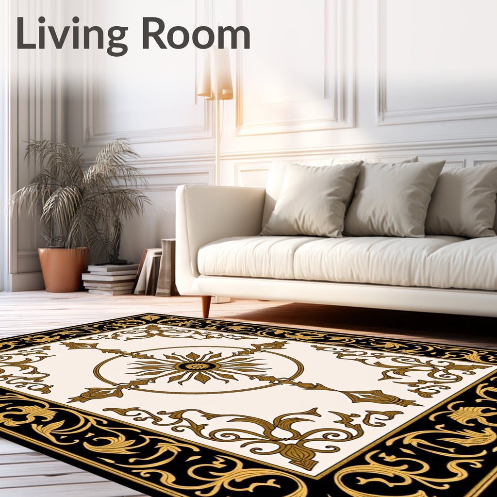 Black Gold Ornate Floral Centerpiece Rug