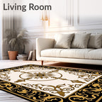 Black Gold Ornate Floral Centerpiece Rug