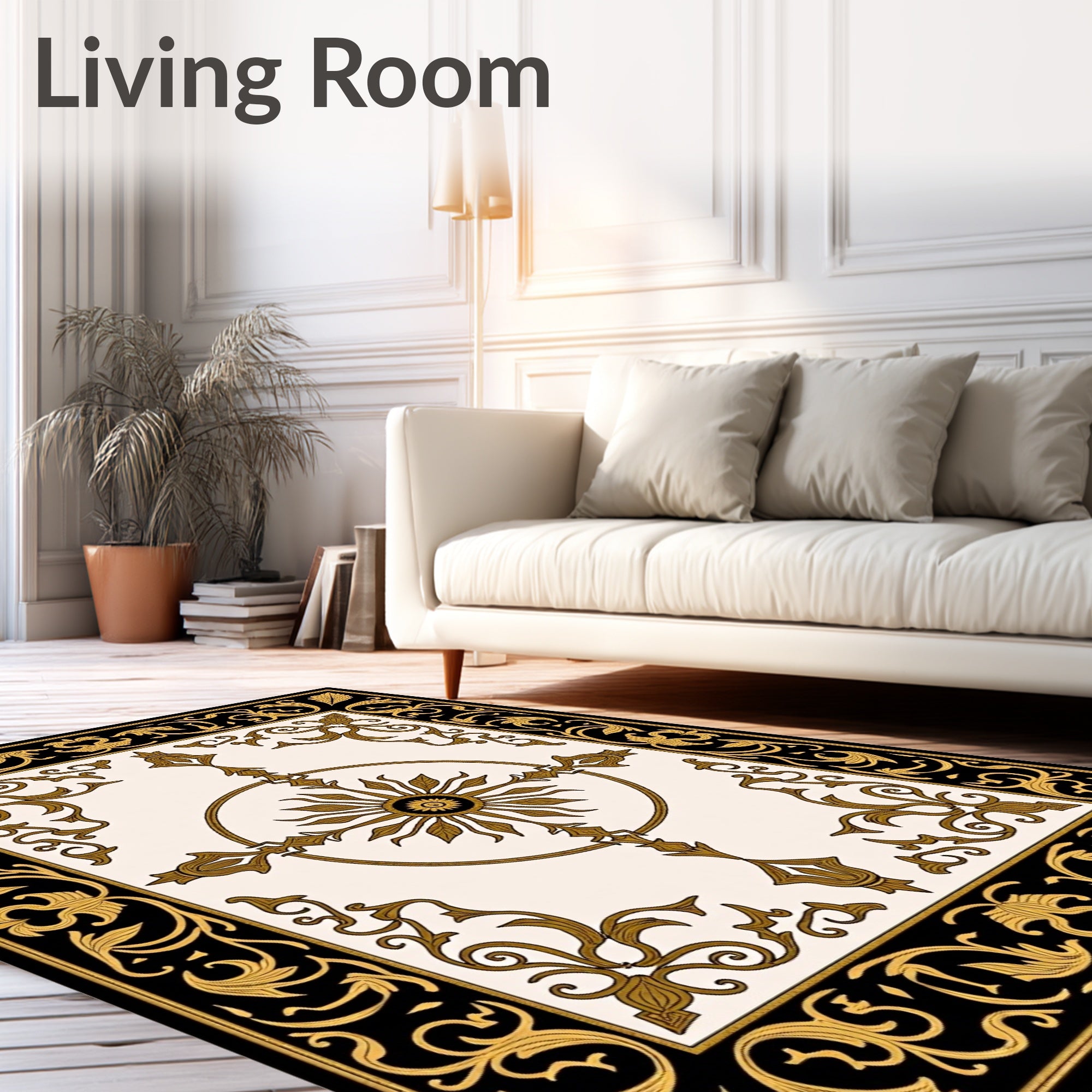 Black Gold Ornate Floral Centerpiece Rug