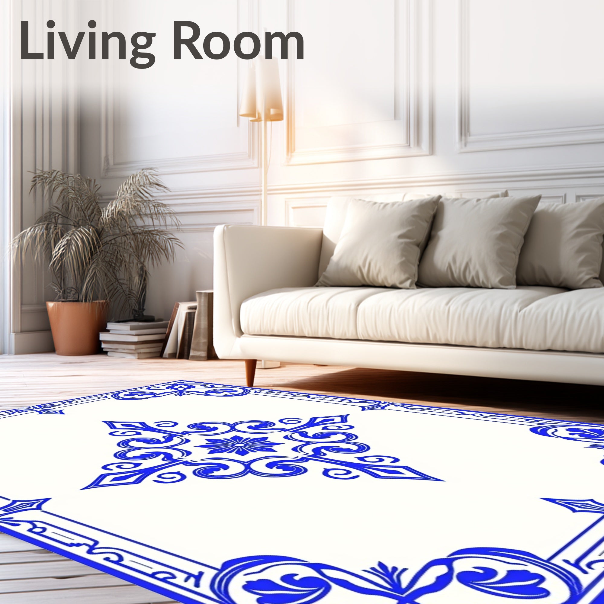 Royal Blue Ornate Corner Medallion Rug