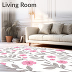 Pastel Pink and Gray Floral Branch Rug