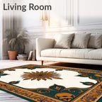 Ornate Teal Gold Sunburst Medallion Rug