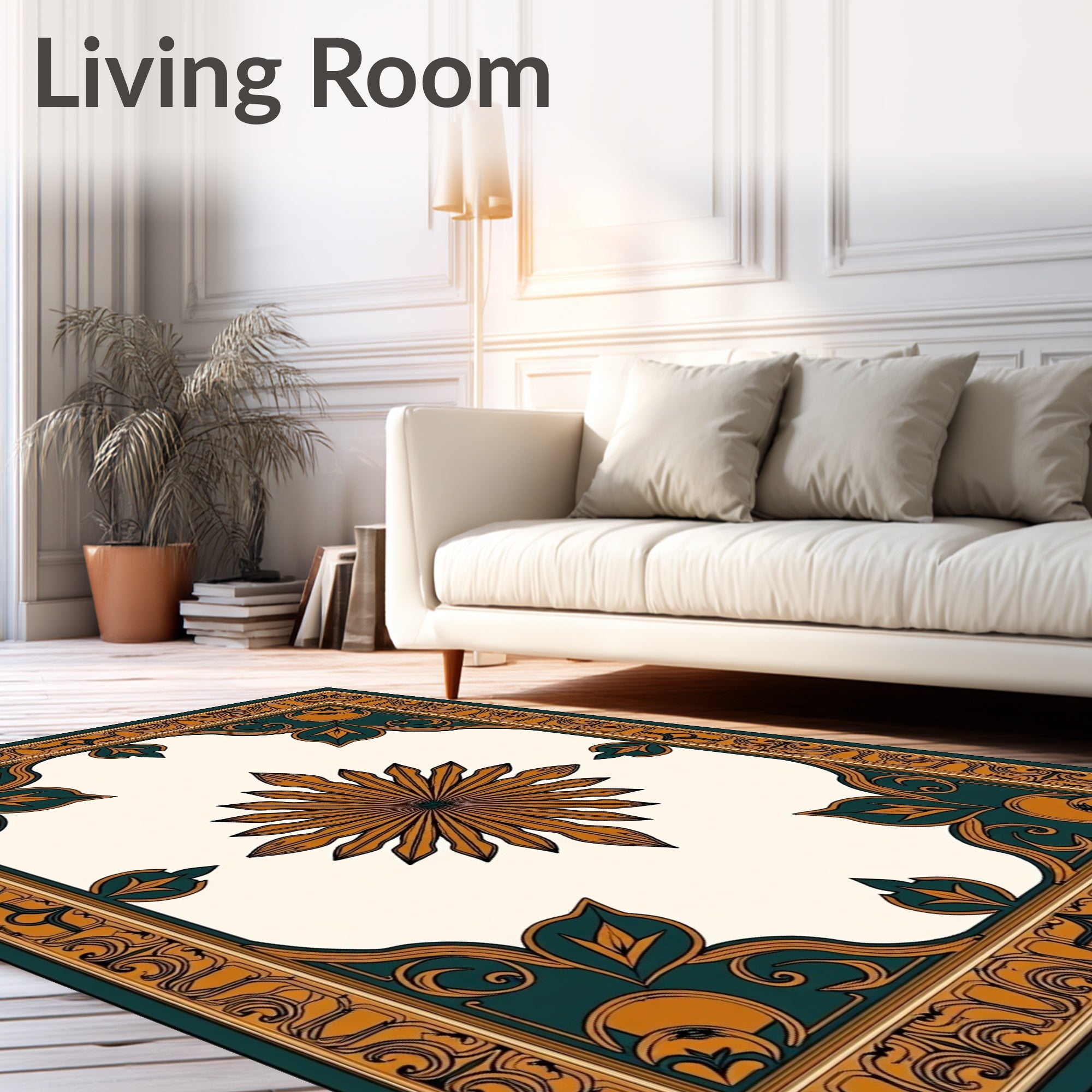 Ornate Teal Gold Sunburst Medallion Rug