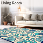 Coastal Teal Coral Shell Collection Rug