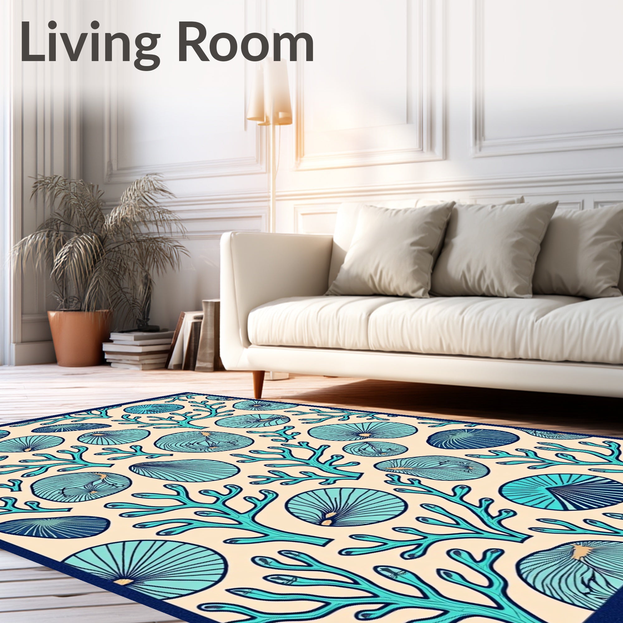 Coastal Teal Coral Shell Collection Rug