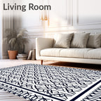 Dark Blue Traditional Scrollwork Border Rug