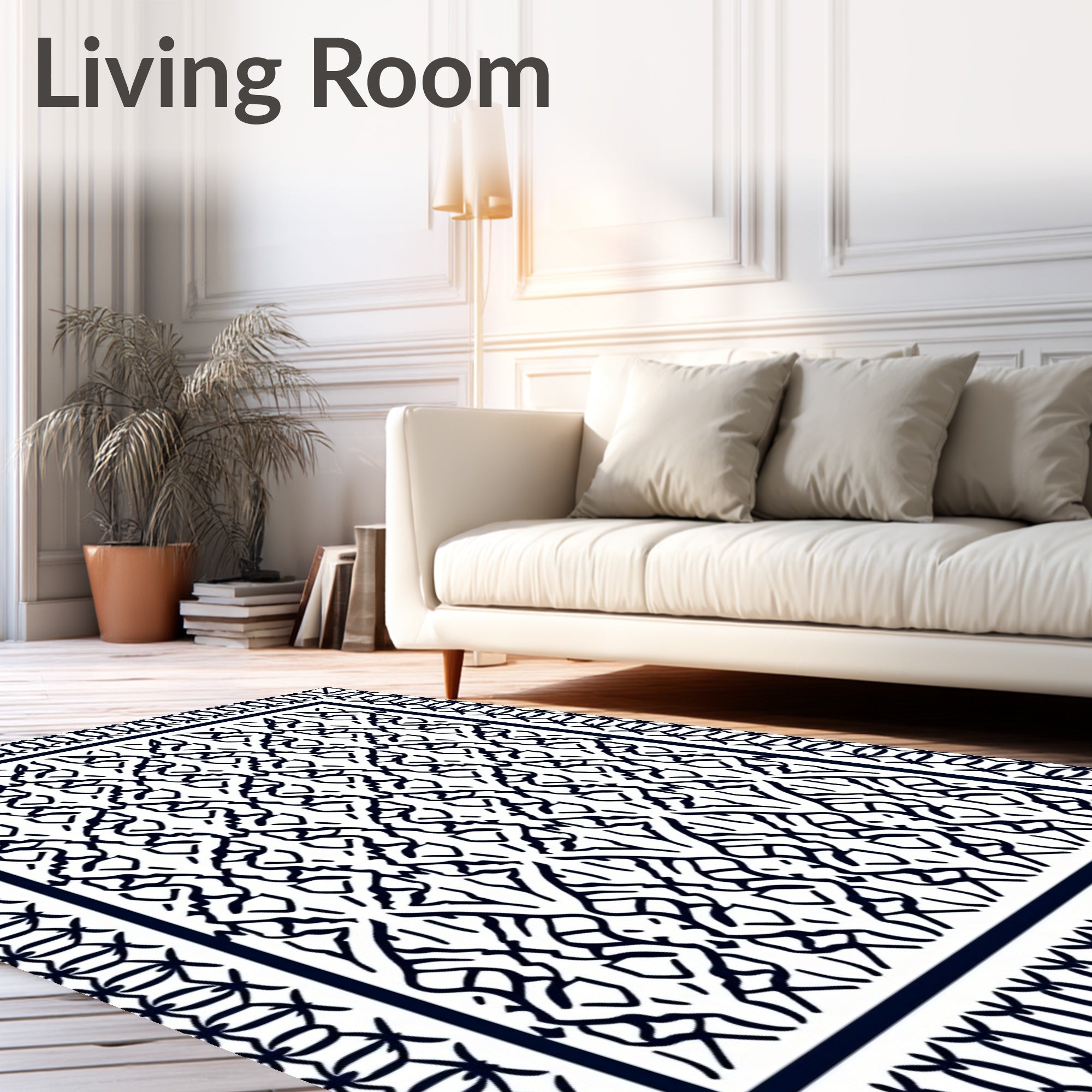 Dark Blue Traditional Scrollwork Border Rug