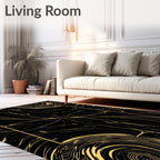 Black Gold Swirling Organic Lines Rug