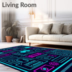 Neon Cyberpunk Tech Collage Rug