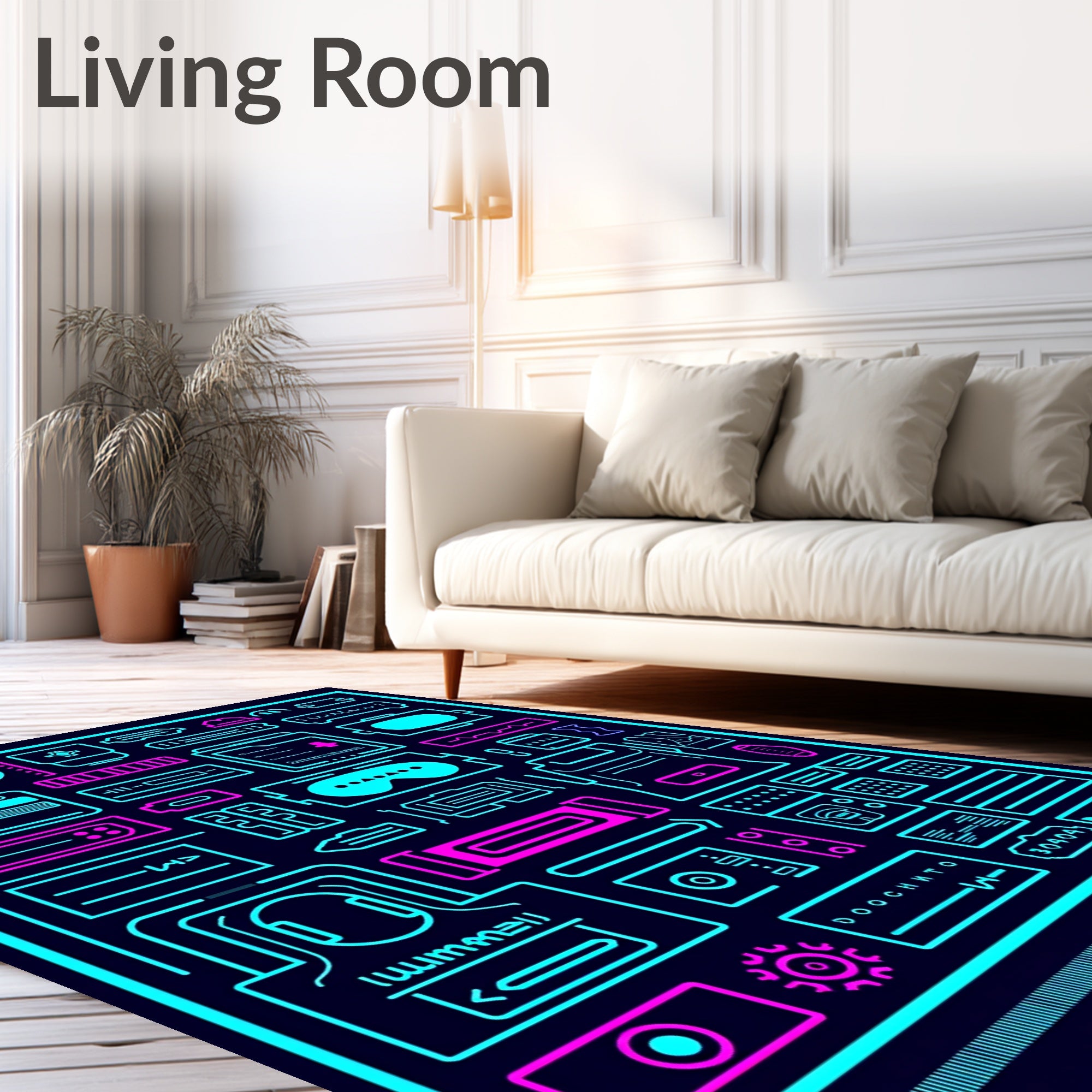 Neon Cyberpunk Tech Collage Rug