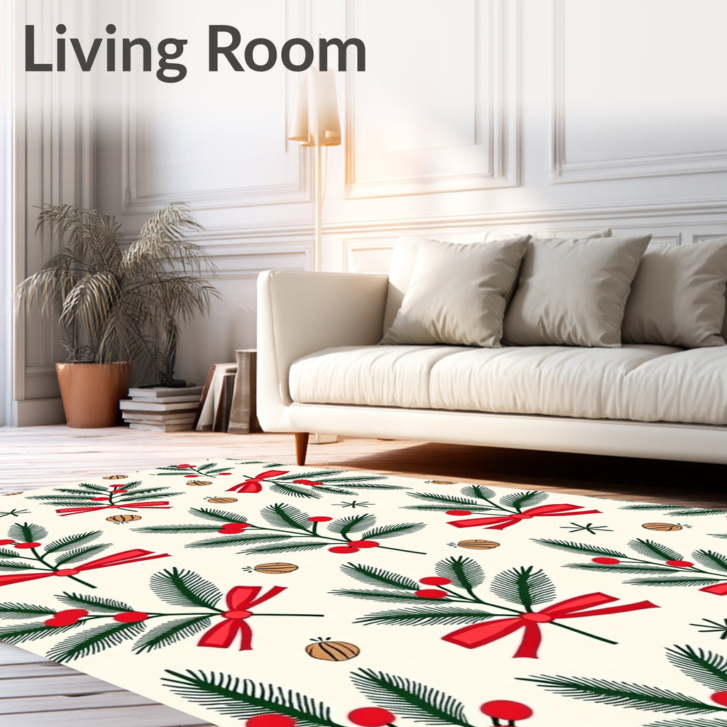 Berry Leaf Sprigs with Red Bows Rug