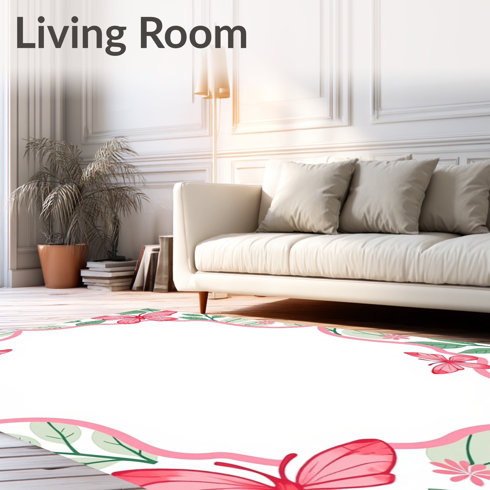 Pink Floral Butterfly Garden Rug