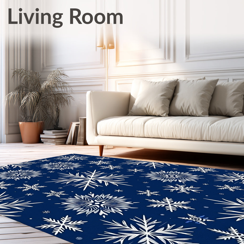 White Snowflakes on Dark Blue Background Rug