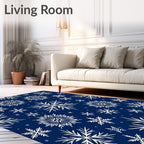 White Snowflakes on Dark Blue Background Rug