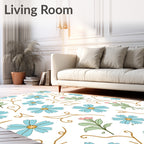Light Blue Floral Cream Vine Rug